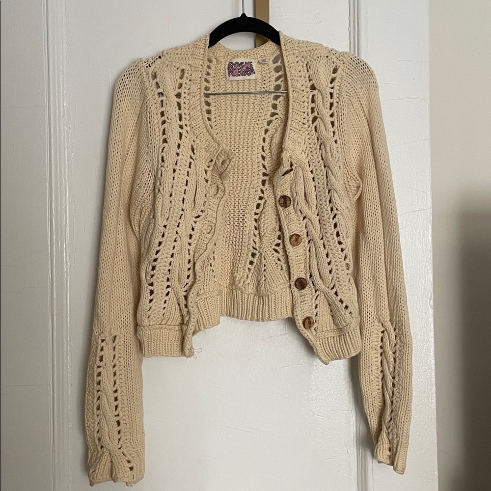 Rosie Neira Cropped Cream Knit Cardigan with Button Detail